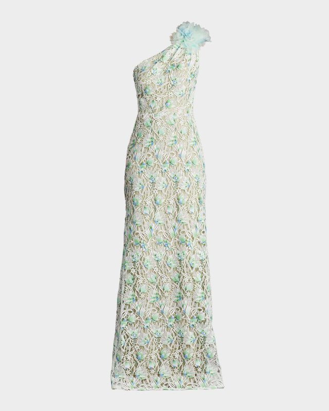 One-Shoulder Floral Lace Gown